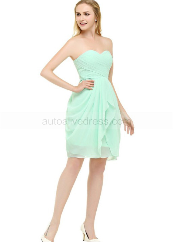 Mini Sweetheart Neckline Chiffon Ruched Knee Length Bridesmaid Dress